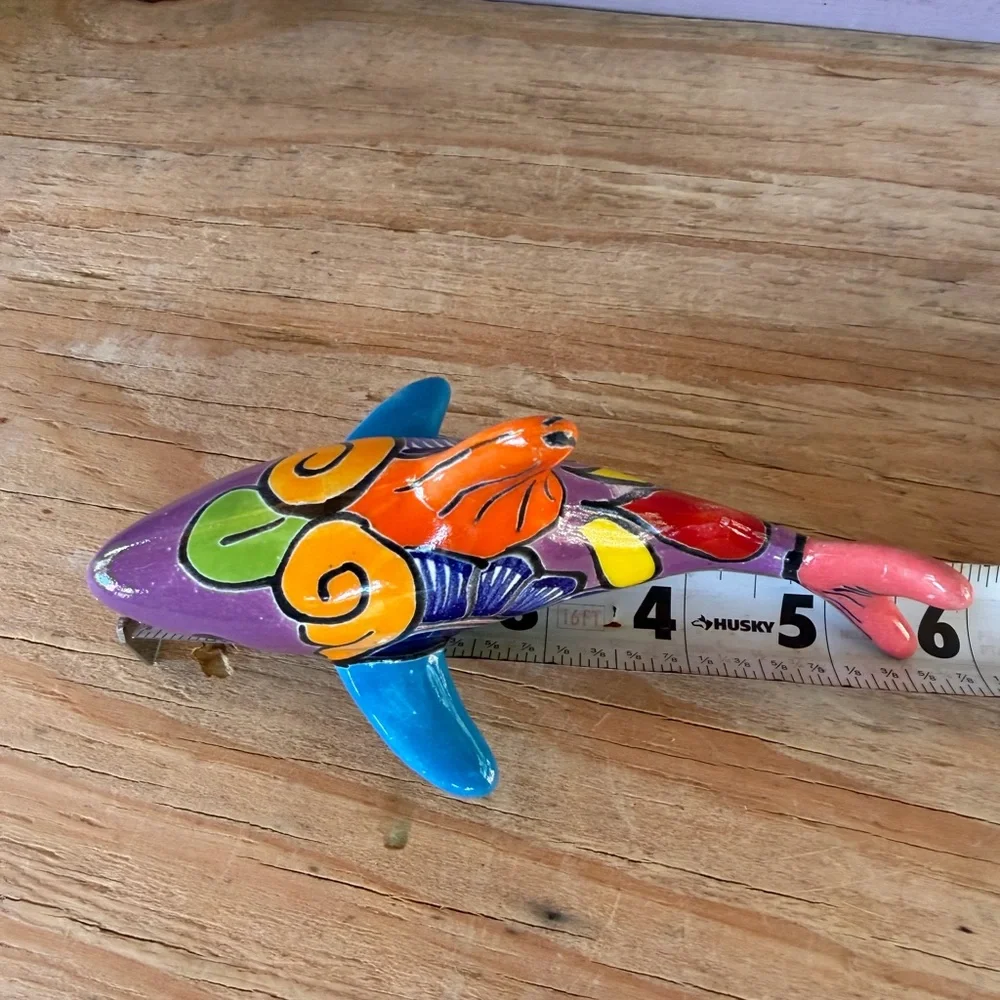 Colorful Talavera Shark Figurine - Purple, Orange, Blue